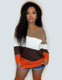 Autumn Contrast Color Wide Stripes Crewneck Pullover