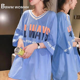 Blue Orange And White Color Women T Shirt Bottom Missing Style Female Tee