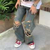 design sense niche ripped jeans for women 2022 summer new y2k vintage straight wide leg baggy high waisted jean