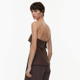 Chic Elegant Summer Women Turn Down Collar Tops Solid Color Strapless Sleeeveless Backless Side Ruched Slit Skinny T Sh-Outfit