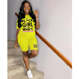 hirigin Women Set Two Piece Set Tracksuit Black Girl Magic Tee Top Knee Length Jogger Sweatpant Suit Fitness Outfit Matching