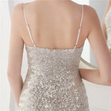 Formal Sequins Strap Slit Mermaid Evening