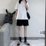Women Black Ulzzang Trendy Ins New Arrival Summer All-match Simple Feminine Couple Unisex Leisure Trouser Popular Student-Outfit