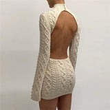 hirigin Sexy Knitted Sweater Dresses Fall Winter Clothes for Women Rave Outfit Backless Long Sleeve Mini Bodycon Birthday