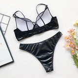 Black Push Up Bikini 2020 New Arrival Padded Underwire Swimsuit Female Sexy Bright leather Low Waist Swimwear
