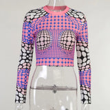 2021 Women Autumn Long Sleeve 3D Printed Slim Fashion T Shirt Crop Tops Fall Female Clothing