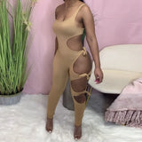 2021 Sleeveless One-Shoulder Hollow Out Backless Bandage Sexy Jumpsuit Summer Women Streetwear Y2K Party Club