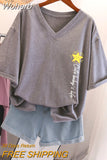 Oversized T Shirts 100% Cotton Plus Size T Shirt Summer Top Tees Letter Printed V Neck L-6XL Short Sleeve Tshirt Women-Outfit