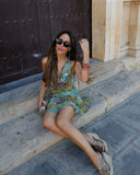 Tie-dyed Women's Mini Skirt Set Fashion V Neck Off Shoulder Sleeveless Crop Top Suit 2023 Summer Lady Vacation Chic Outfit-Outfit