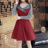 Autumn Sexy Mesh Patchwork Sequins Waist A-line Dresses Women Elegant Fashion Evening Party Dress Vestidos De Fiesta 5XL-Outfit