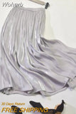 Summer Pleated Skirt High-waisted Smooth Loose Long Midi Skirt Faldas Mujer Saias A-line Solid 12 Colors Skirts QH1995-Outfit