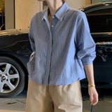 Chic And Beautiful Striped POLO Collar Short-Sleeved Shirt Women's Summer Unique Design Sense Of The