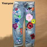 Flower PrintedJeans Women Loose Jeans New Style Direct Jean Hot Fashion Ladies Printed Thin Denim Spring And Summer