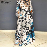 Fashion High Waist Long Dress Women Casual Elegant Printing Flare Sleeves Floor Dress Women-Outfit