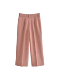 2023 Women Summer Wide Leg Pants Casual Solid High Waist Buttons Ankle-Length Pants Female Elegant Street Trousers-Outfit