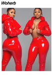 Winter Casual PU Leather Long Sleeve With Hood Short Jacket 601-1-Outfit