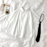 White Shirts Women with Tie Japanese Style Preppy Students BF Simple Solid Loose Summer Top Daily Streetwear 2023-Outfit
