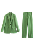 2023 Women Spring Summer 2 pieces sets Fashion Solid Blazers Suit Coats Single Button ang Trousers Female Casual Clothin-Outfit