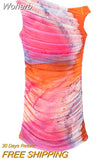 Printed Tulle Mini Dress For Women Sexy Skinny Slash Neck Sleeveless Pleated Dresses 2023 Summer Lady Party Club Vestidos-Outfit