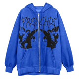 Size Y2K Hoodie Zip-up Sweatshirt Angel Printing Jacket Loose Long Sleeve Pockets Streetwear Hip Hop Fashion Men Women