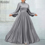 Dress Party Holiday Solid Dubai Abaya ZANZEA Elegant Women Fashion Satin Maxi Turkey Hijab Autumn Islamic Clothing