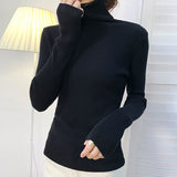 New 2021 Women Pullover Turtleneck Sweater Autumn Long Sleeve Slim Elastic Korean Simple Basic Cheap Jumper Solid Color