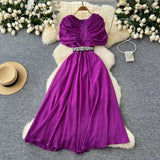 Fan Niche Design Pressure Folding Collar Button To Collect Waist Thin Temperament Medium Long Over Knee Chiffon