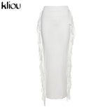 Kliou Side Tassel Women Skirt Elegant Unique Robe Straight Skinny Hight Waist Stretchy Hot Streetwear Style Female
