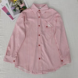 Blouses for Women Fashion 2023 New Spring Korean Turn Down Collar Long Sleeves Striped Shirts Casual Female Tops-Outfit