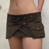 Velvet Irregular Skirt Rivet Decorative Pocket Design Low-Waist Hottie Half Body