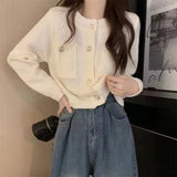 Woherb Fragrant Wind Single Breasted Pocket Knit Coat Female In The Spring And Fall Of 2024 New Loose Show Thin Sweater Cardigan Women-Outfit