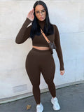 Kliou fashion tracksuit women turtleneck full sleeveless crop top+leggings matching set stretchy sporty fitness casual