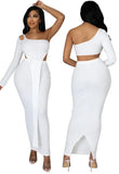 Sexy Hollow Out One Shoulder Irregular Top and Slit Long Skirt 2 Ppiece