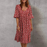 Loose Summer Dress Female O-Neck Short Sleeve Ruffle Party Dress Plus Size Casual Floral Print Boho Spring Dress