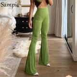 2021 Fashion Green Sexy Women Black High Waisted Skinny Knitted Sweat Pants Long Ladies Trousers Bodycon Flared