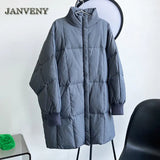 2022 Fashion Oversized Long Duck Down Coat Women Winter Thicken Puffer Jacket Loose Zipper Stand Collar Warm Snow