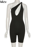 Kliou One Shoulder Cut Out Biker Shorts Rompers 2021 Sleeveless Sporty Workout Activewear Playsuits Solid Casual Women