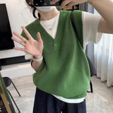 Retro Loose V-Collar Vest 2024 New Style Knitted Vest Women's Shoulder Vest-Outfit