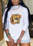 White Print Round Neck Long Sleeve