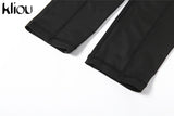 Kliou Concise 2 Piece Set Women Sexy Skew Collar Crop Tops+Pencil Pants Matching Outfit Girl Hot Skinny Classic Street