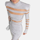 New Star Temperament Fashion Mesh Splicing Hot Diamond