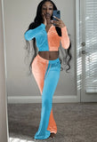 Winter Contrast Color Velour Zipper