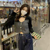 2 Pieces Long Sleeve T-shirts for Women Streetwear Harajuku Halter Crop Top Mujer Korean Style New Arrival College Футболка-Outfit