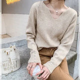 Winter V-neck Female Pullover Sweaters Full Sleeve Loose Casual Elegant Lady Knitwear 2021 Women Knitted Jumpers