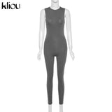 Kliou new jumpsuit women elastic hight casual fitness sporty rompers sleeveless zipper activewear skinny summer
