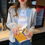 Women's Round Neck Cardigan Sweater Lightweight Long Sleeve Knitted Cardigans Woman Solid Color Button Up Jumper Jacket-Outfit
