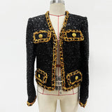 Star Celebrity Temperament Fashion New Heavy Industry Lequine Chain Short Jacket Card Jacket