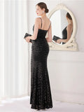 Formal Sequins Strap Slit Mermaid Evening
