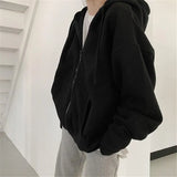 Up Hoodies Women Korean Style Solid Color Oversize Hooded Sweatshirt Jacket Casual Long Sleeve Loose Coats Girls Hoodie Tops
