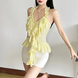Spring And Summer New Women's Sexy Hottie Irregular Design Lotus Folded Back Sleeveless